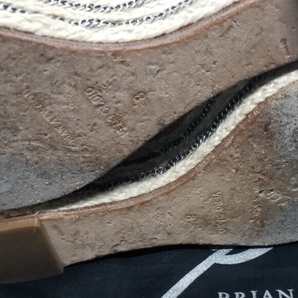 Brian Atwood size 8 Metallic Leather Platform Wedge Sandals with Rattan and Jute - Picture 8 of 9